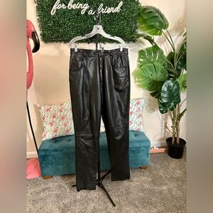 Black Genuine Leather Straight-Leg Jeans